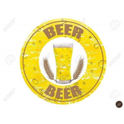 Coaster rotund cu text - Beer, galben