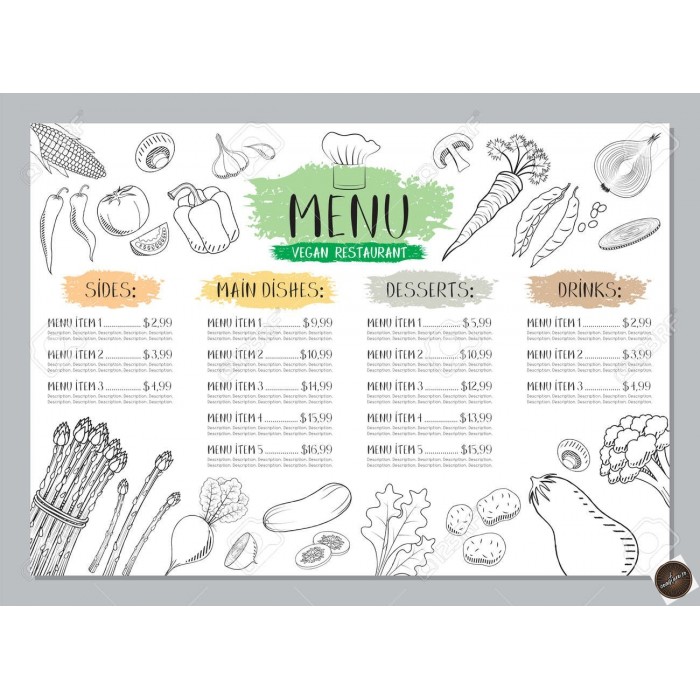 Meniu A4, restaurant vegan, design legume